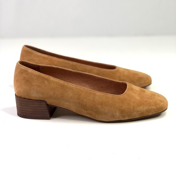 Madewell The Sophie pump tan camel suede stacked heel squared toe classic 8 - Picture 2 of 10